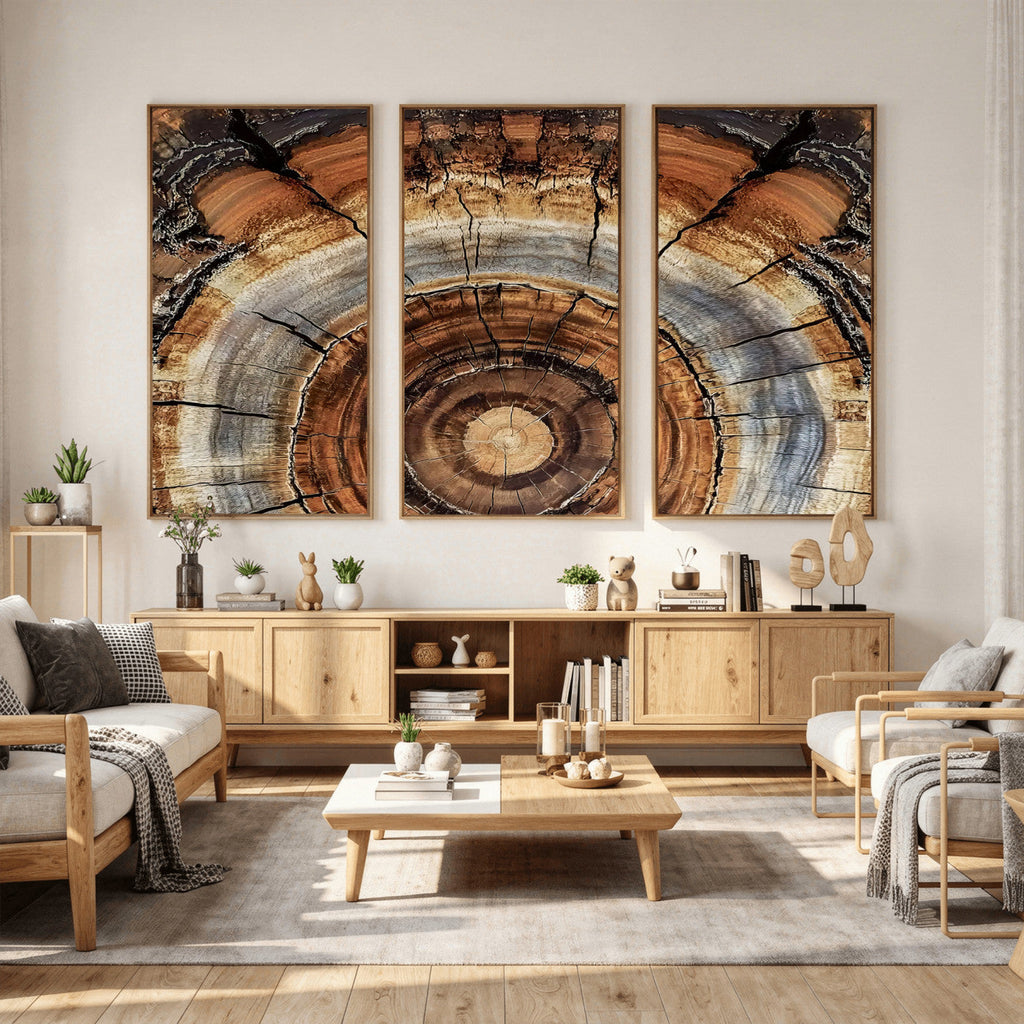 Tree Rings Wall Art Canvas Print, Rustic Wood Grain