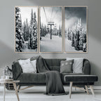 Snowy Pines Wall Art Canvas Print | Ski Lift in a Winter Forest