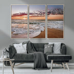 Ocean Sunset Wall Art Canvas Print | Sandy Shore and Gentle Waves
