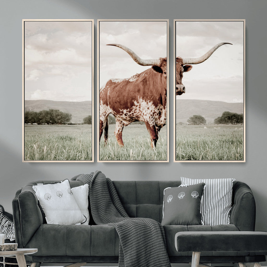 Texas Longhorn Wall Art | Framed Spotted Cattle Canvas