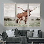 Texas Longhorn Wall Art | Framed Spotted Cattle Canvas
