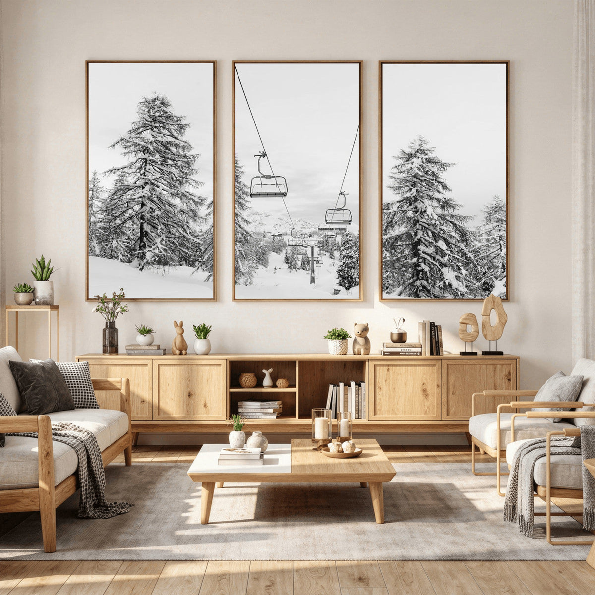 Ski Lift Wall Art | Framed Snowy Mountain Canvas Artwork