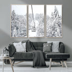 Snowy Ski Lift Wall Art | Framed Winter Mountain Canvas