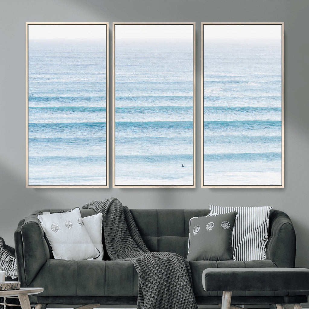 Ocean Wave Surfer Wall Art | Framed Minimal Seascape Canvas