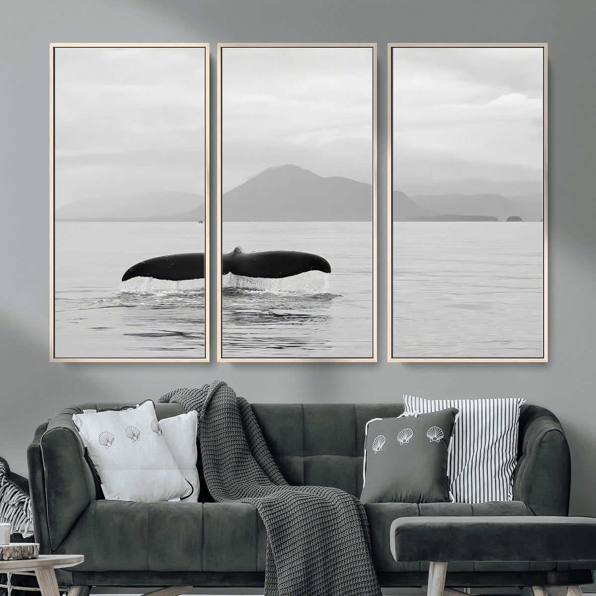 Whale Tail Wall Art | Framed Black White Ocean Canvas