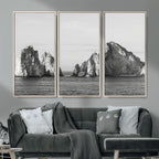 Coastal Wall Art | Framed Black White Ocean Canvas Artwork