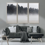 Surfer Fog Wall Art Canvas Print, Framed Foggy Beach and Coastal Surf Scene