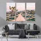 Joshua Tree Wall Art Canvas Print, Framed Desert Road Scene at Sunset