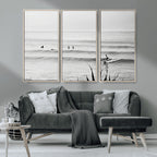 Surfer Silhouette Wall Art | Framed Calm Ocean Canvas
