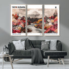 Modern Japanese Wall Art Canvas Print, Framed Abstract Mount Fuji Art, Yayoi Kusama Japanese Landscape