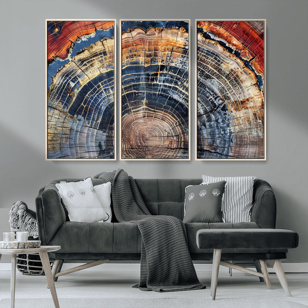 Tree Rings Wall Art Canvas Print, Framed Petrified Wood Modern Rustic
