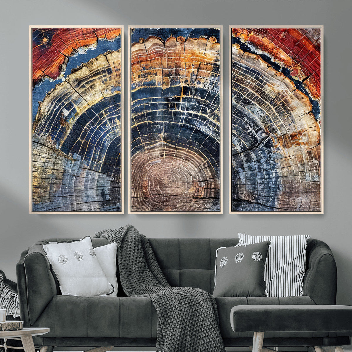 Tree Rings Wall Art Canvas Print, Framed Petrified Wood Art, Modern Rustic Decor