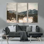 Mountain Landscape Wall Art Canvas Print, Framed Snowy Peaks Alpine Winter