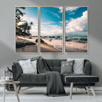 Tropical Beach Wall Art Canvas Print, Framed Ocean Waves Relaxing Seascape