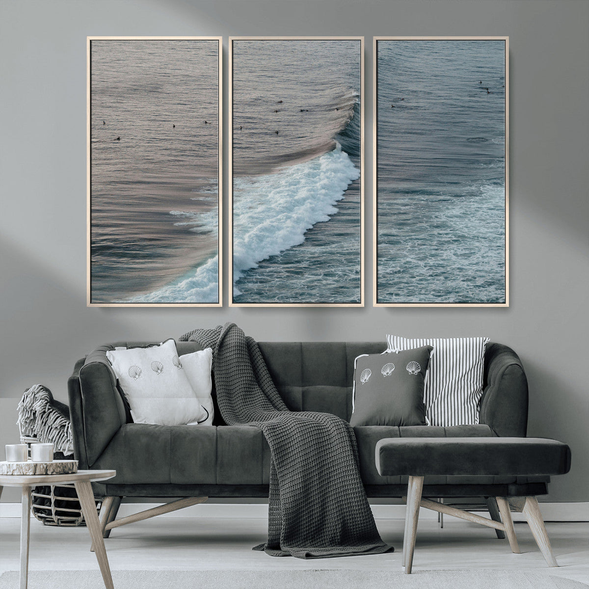 Ocean Waves Wall Art Canvas Print, Framed Coastal Serenity Surf Scene