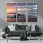 Golden Hour Wall Art Canvas Print, Framed Tranquil Waves Beach Sunset