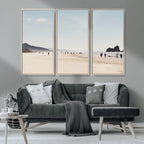 Minimalist Beach Wall Art Canvas Print, Framed Coastal Serenity Soft Sand