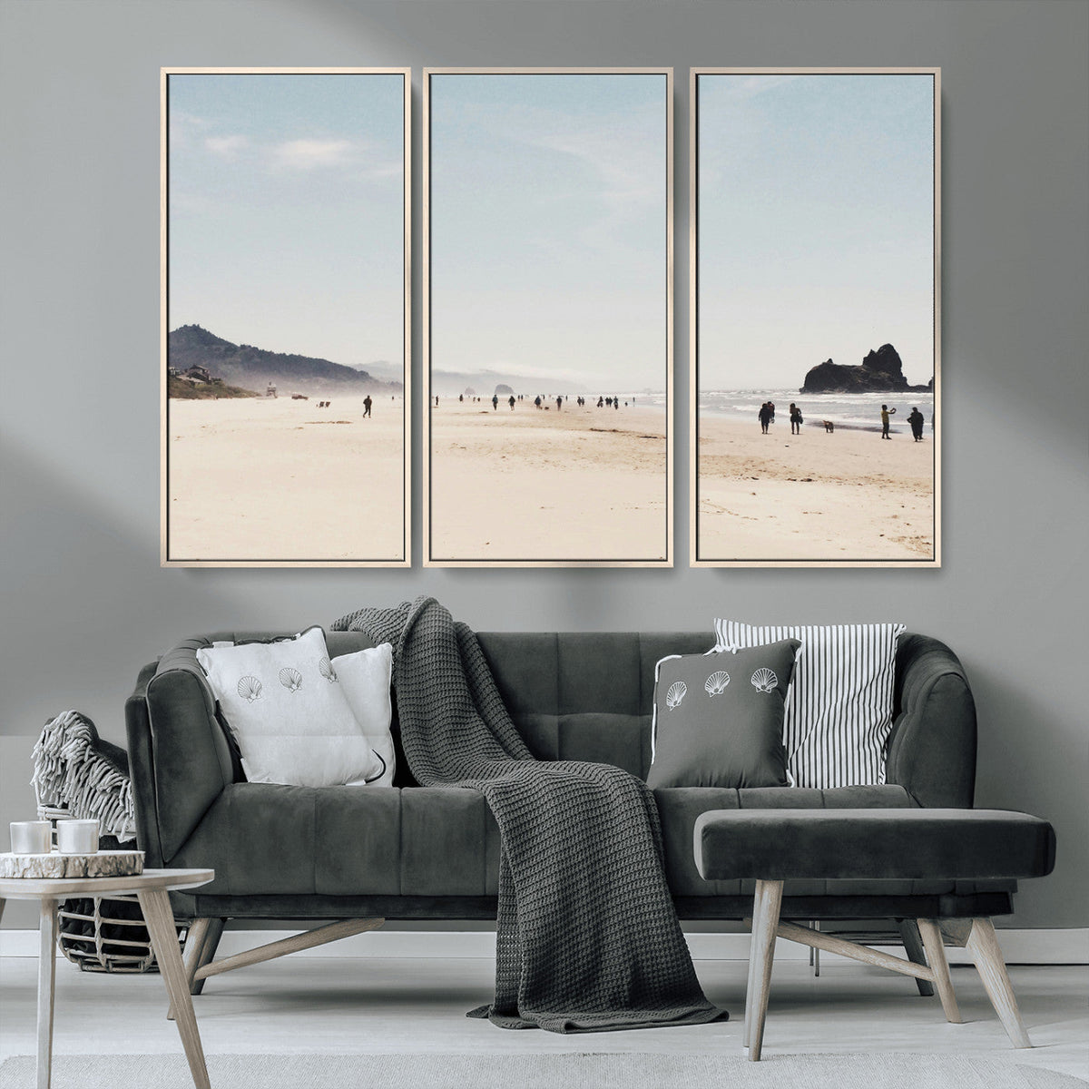 Minimalist Beach Wall Art Canvas Print, Framed Coastal Serenity Soft Sand