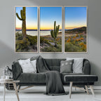 Saguaro Cactus Wall Art Canvas Print, Framed Desert Sunset Southwestern