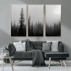 Misty Pines Wall Art Canvas Print, Framed Woodland Minimalist Black and White