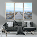 Beach Boardwalk Wall Art Canvas Print, Framed Coastal Serenity Ocean View