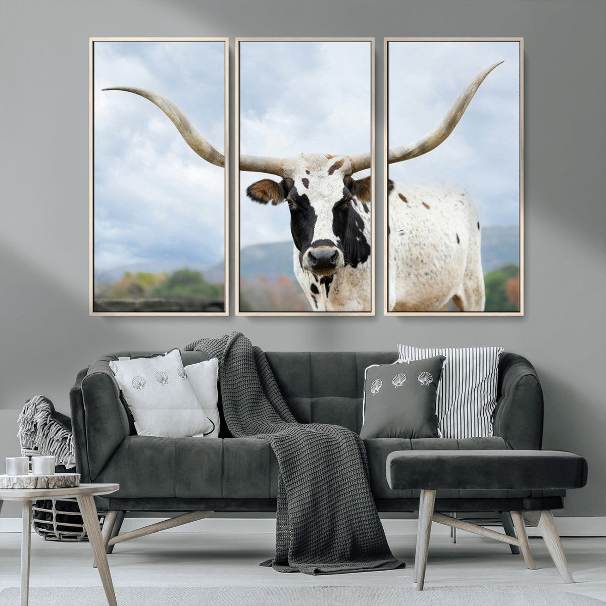 Texas Longhorn Wall Art Canvas Print, Framed Western Rustic Farmhouse