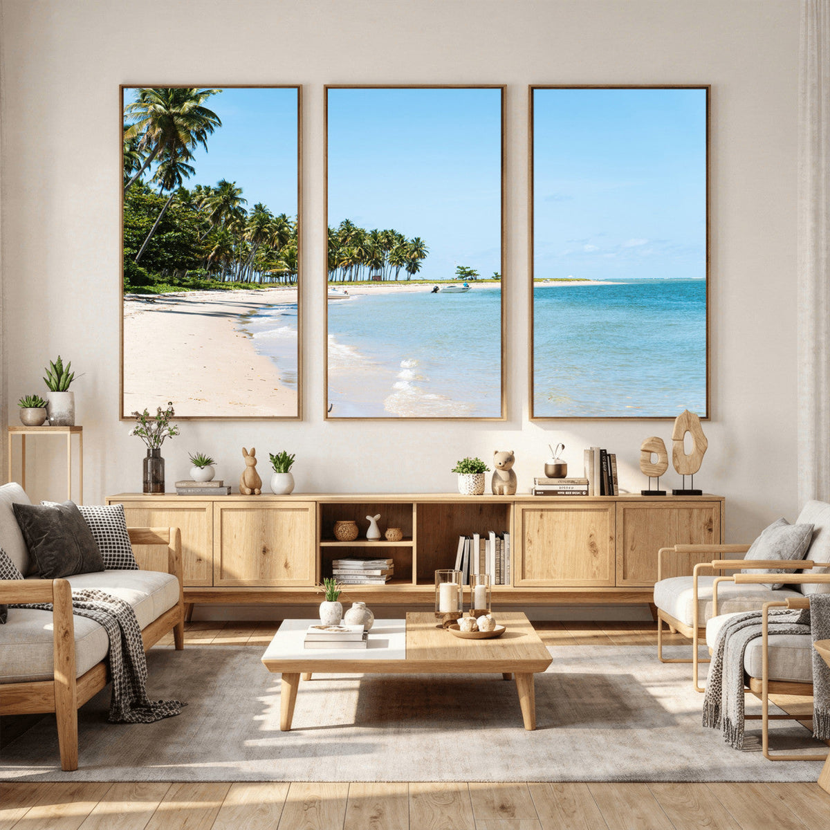 Palm Tree Coast Wall Art Canvas Print, Framed Island Getaway with Crystal Blue Water
