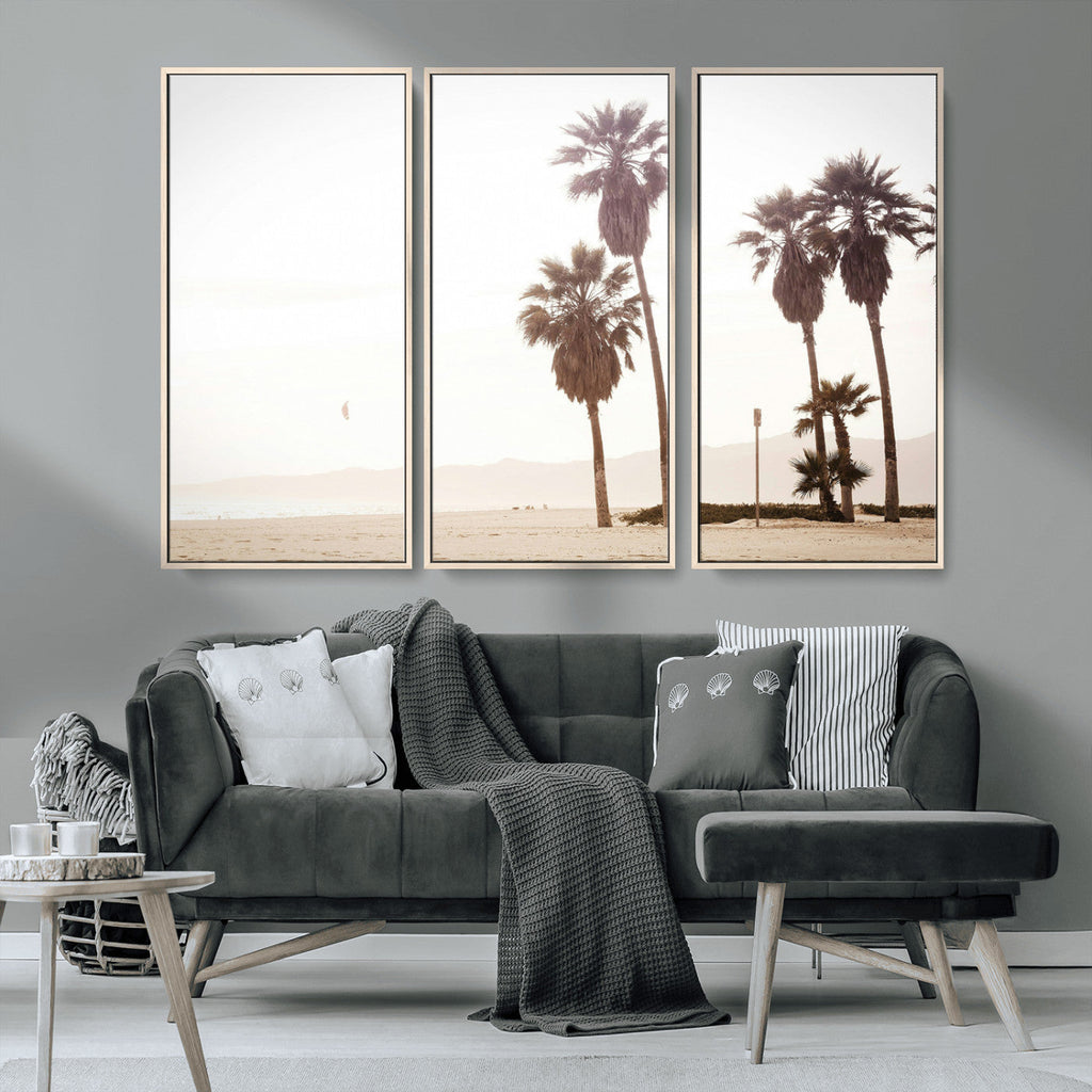 Coastal Light Wall Art Canvas Print, Framed Relaxing Shoreline Art, Minimalist Ocean Tropical Decor