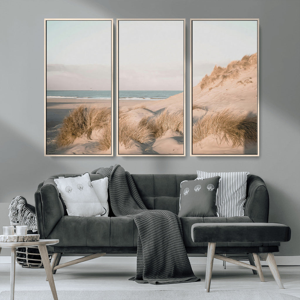 Beach Landscape Wall Art Canvas Print, Framed Sand Dune Photography, Minimalist Seascape Coastal Decor