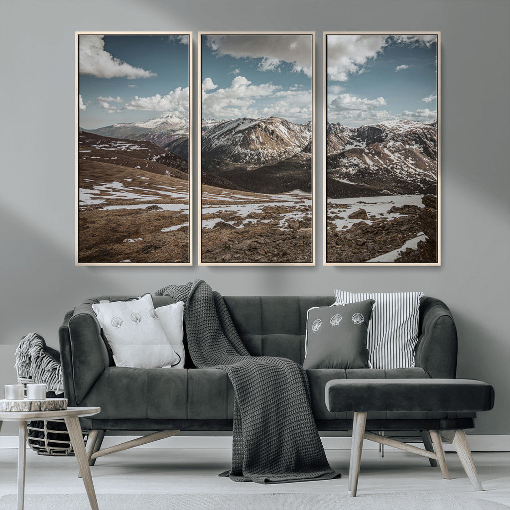 Mountain Landscape Wall Art Canvas Print, Framed Snowy Peaks Art, Rugged Highlands Rustic Adventure Decor