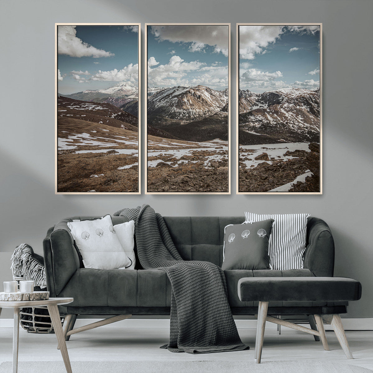 Mountain Landscape Wall Art Canvas Print, Framed Snowy Peaks Art, Rugged Highlands Rustic Adventure Decor