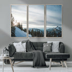Snowy Mountains Wall Art Canvas Print, Framed Alpine Landscape Frosty Peaks Artwork
