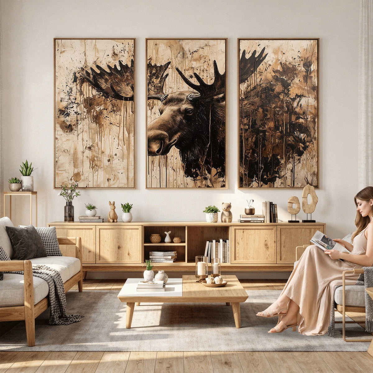 Moose Canvas Wall Art, Rustic Wildlife Painting Print