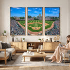 Wrigley Field Baseball Stadium Canvas Wall Art, Packed Crowd and Chicago Skyline