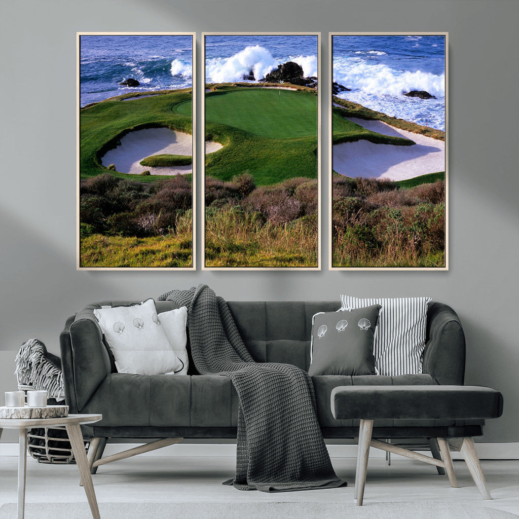 California Pebble Beach Golf Links Wall Art Canvas Print, Iconic Monterey Coastal Golf Course