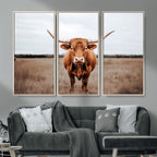 Longhorn Bull Wall Art Canvas Print, Framed Rustic Decor