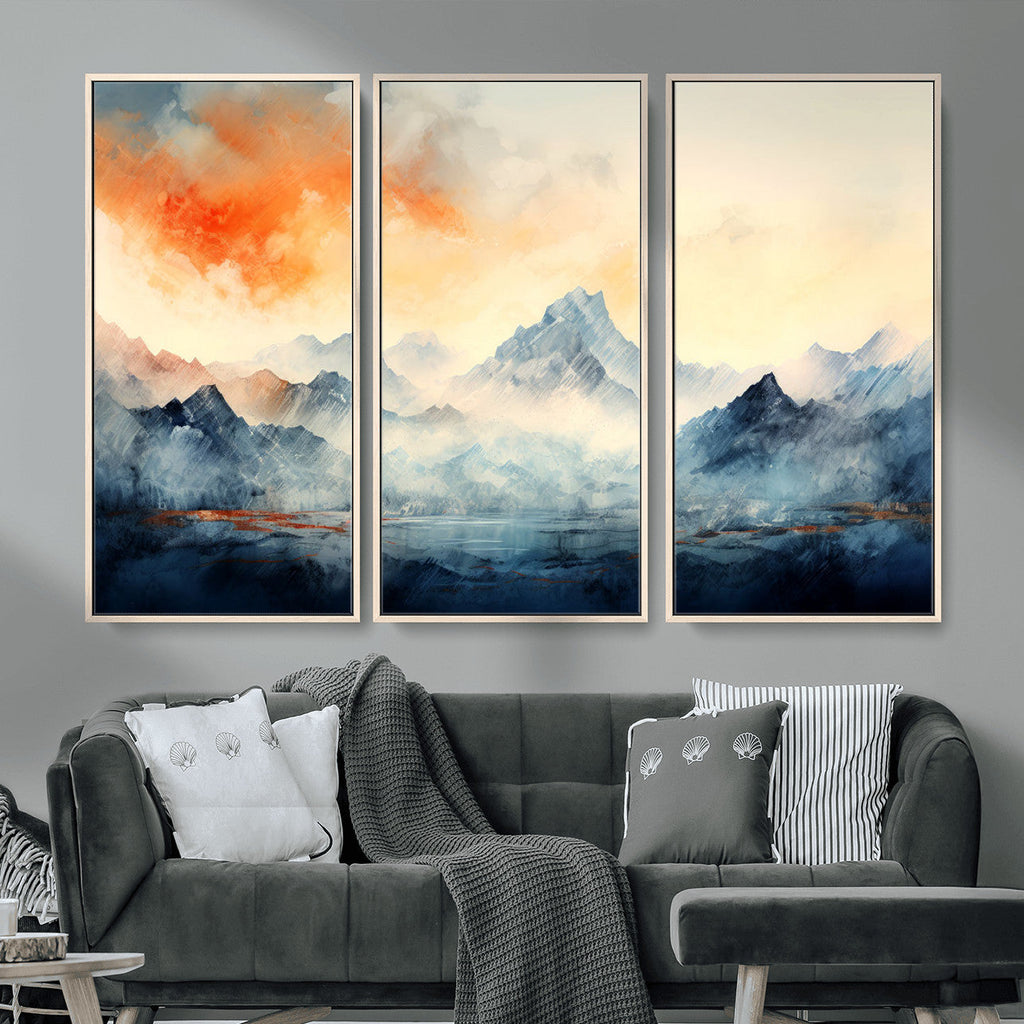 Warm Clouds Abstract Mountain Wall Art, Modern Landscape Canvas Print