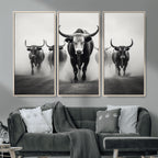Texas Longhorn Wall Art Canvas Print, Framed Speckled Cow