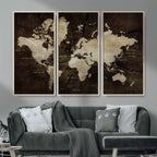 World Map Wall Art Canvas Print | Framed Travel Map Wall Art