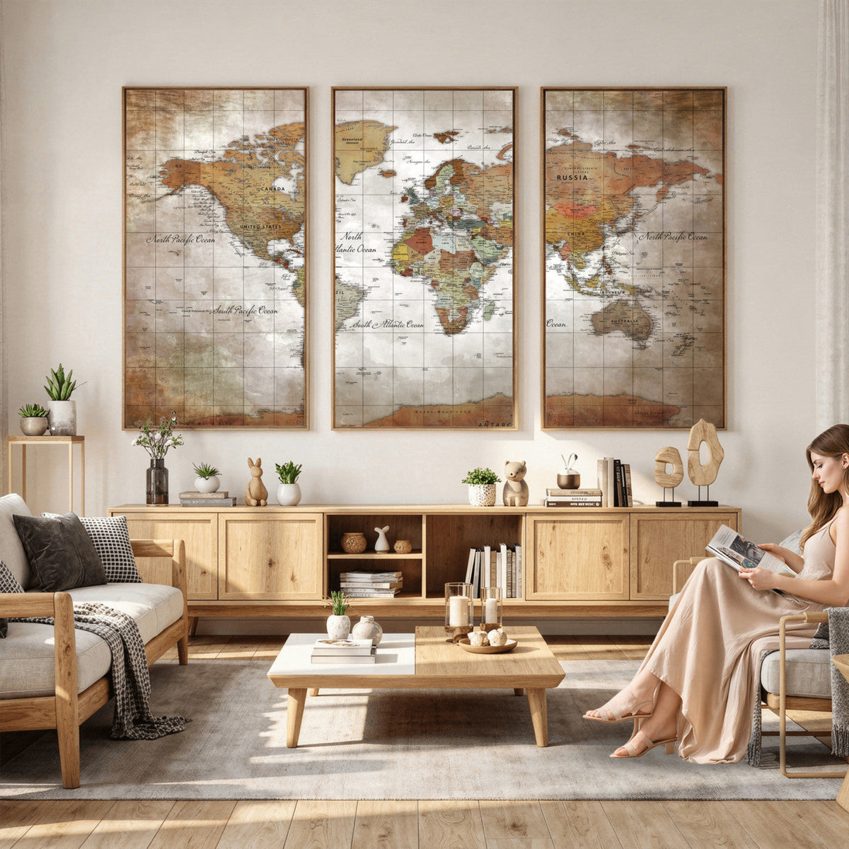 Vibrant Watercolor World Map Canvas Wall Art | Framed Travel Map