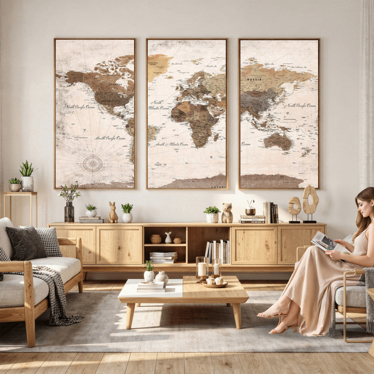 Modern World Map Canvas Print | Framed Travel Map Wall Art