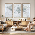 Push Pin World Map Canvas Print - Detailed Vintage World Map