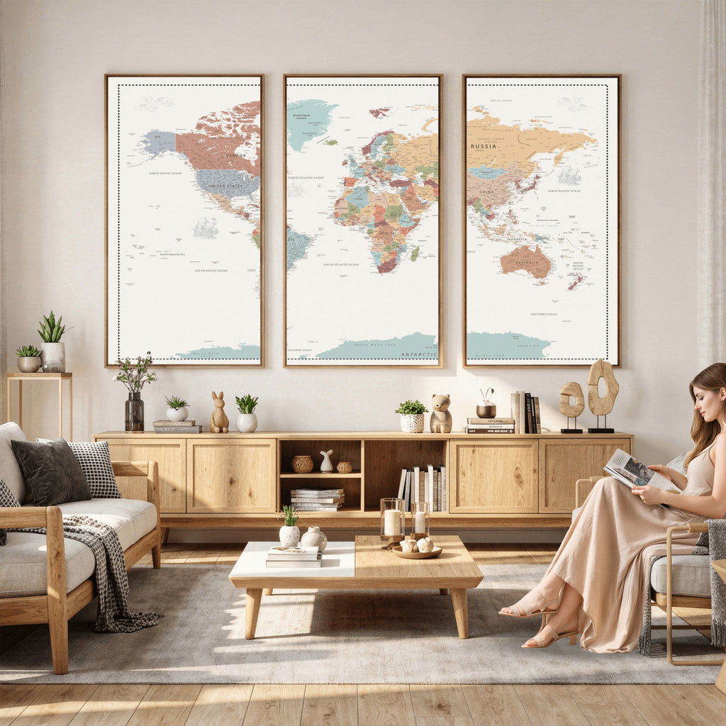 Pastel Colors World Map Wall Art Canvas Print