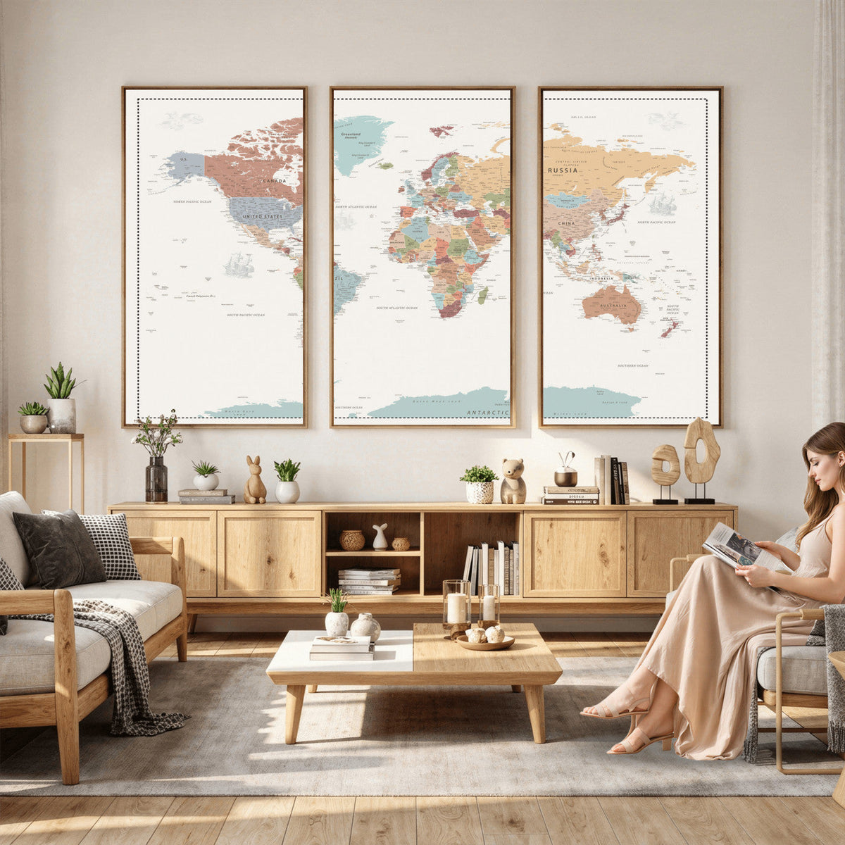 Pastel Colors World Map Wall Art Canvas Print