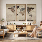World Map Canvas Print, Detailed Map of the World, Adventure Gift for Couples and Anniversaries