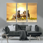 Wild Horses Wall Art Canvas Print, Framed Galloping Herd