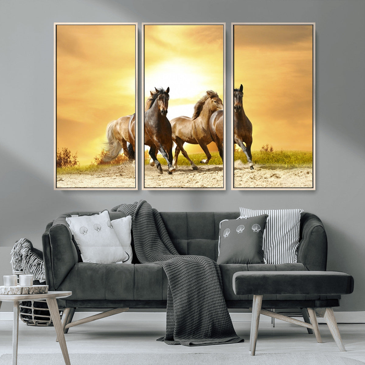 Wild Horses Wall Art Canvas Print, Framed Galloping Herd