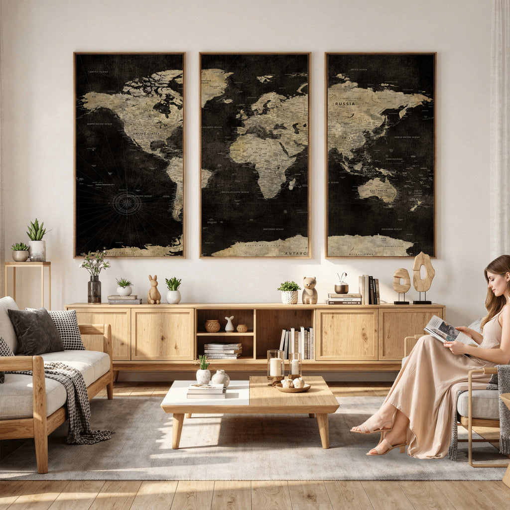 Push Pin World Map Canvas Wall Art Print, Interactive Travel Map