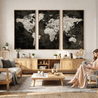 Vintage World Map Wall Art Canvas Print | Framed Large Map Wall Art