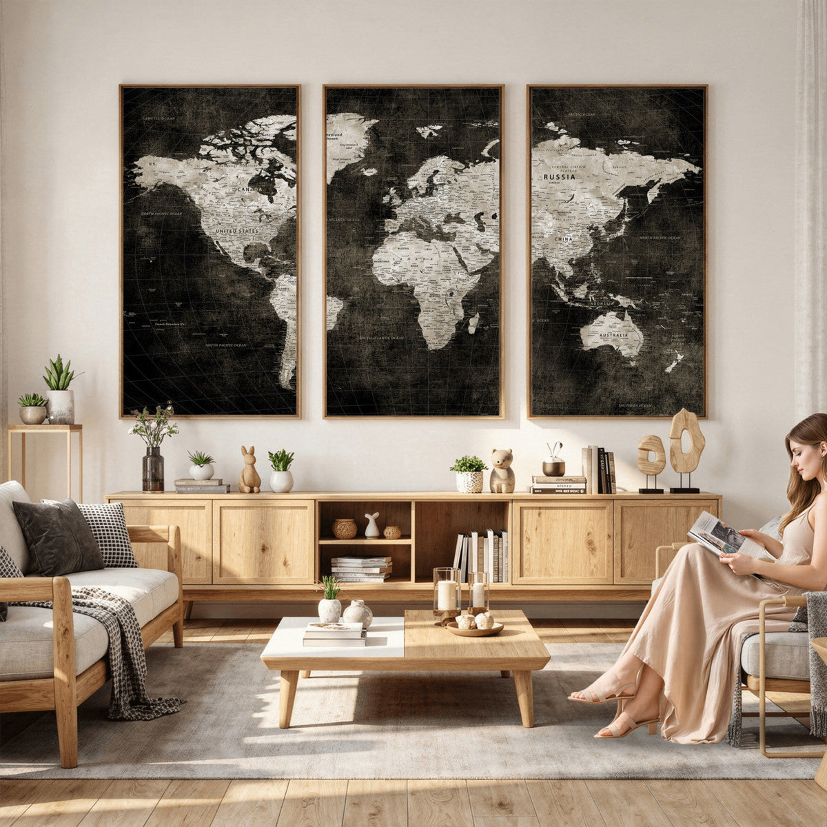 Vintage World Map Wall Art Canvas Print | Framed Large Map Wall Art